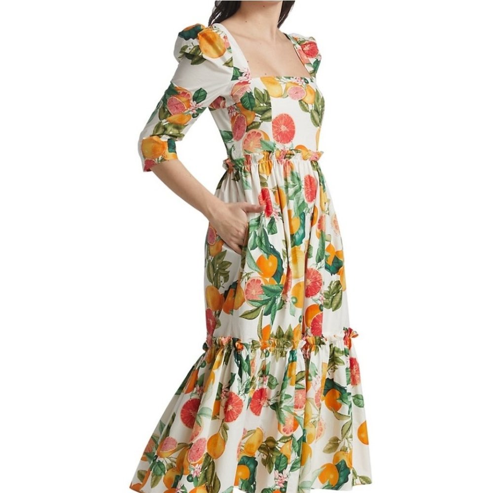 Orange Fruit Print Midi Dress